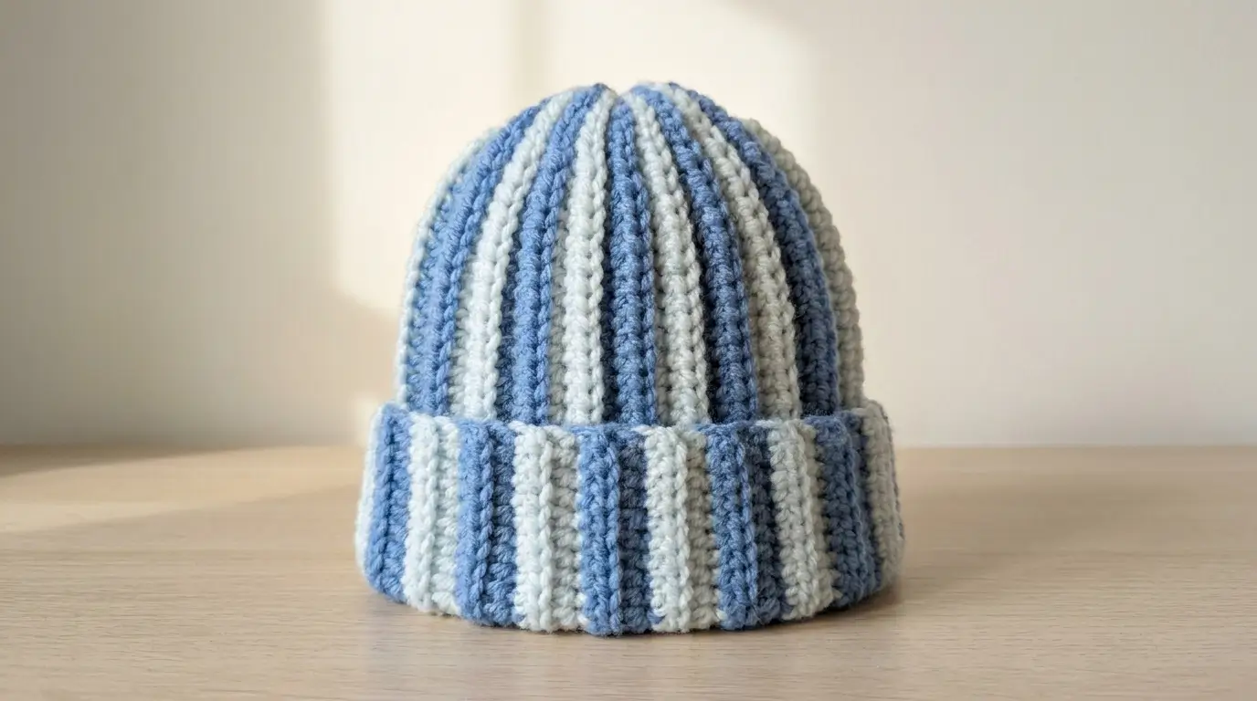 Two Color Crochet Stitch Patterns Blue & White Striped Crochet Beanie Pattern | HookElla